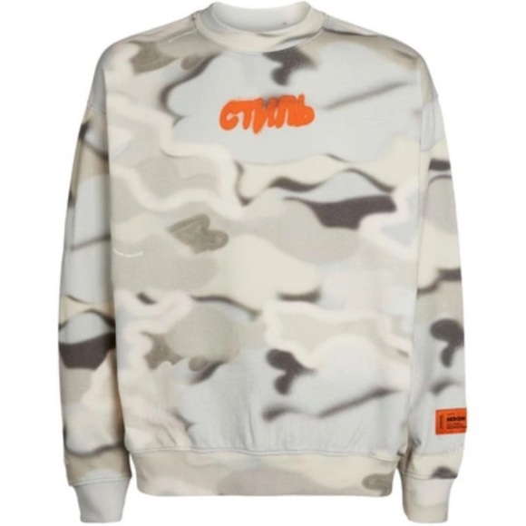 HERON PRESTON Graphic Camouflage Print Crew Neck Sweatshirt Size: S - Picture 1 of 12